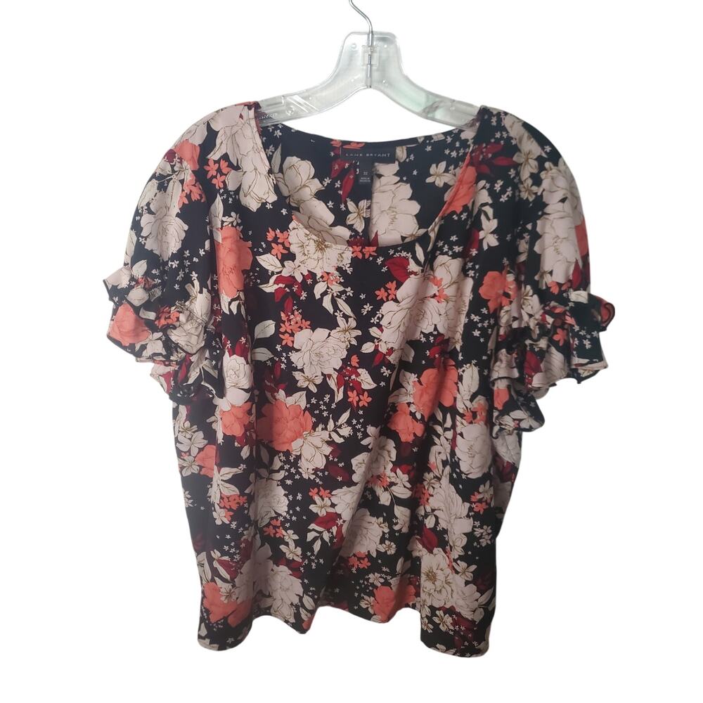 Lane Bryant Floral Ruffle Sleeve Blouse, Size 22